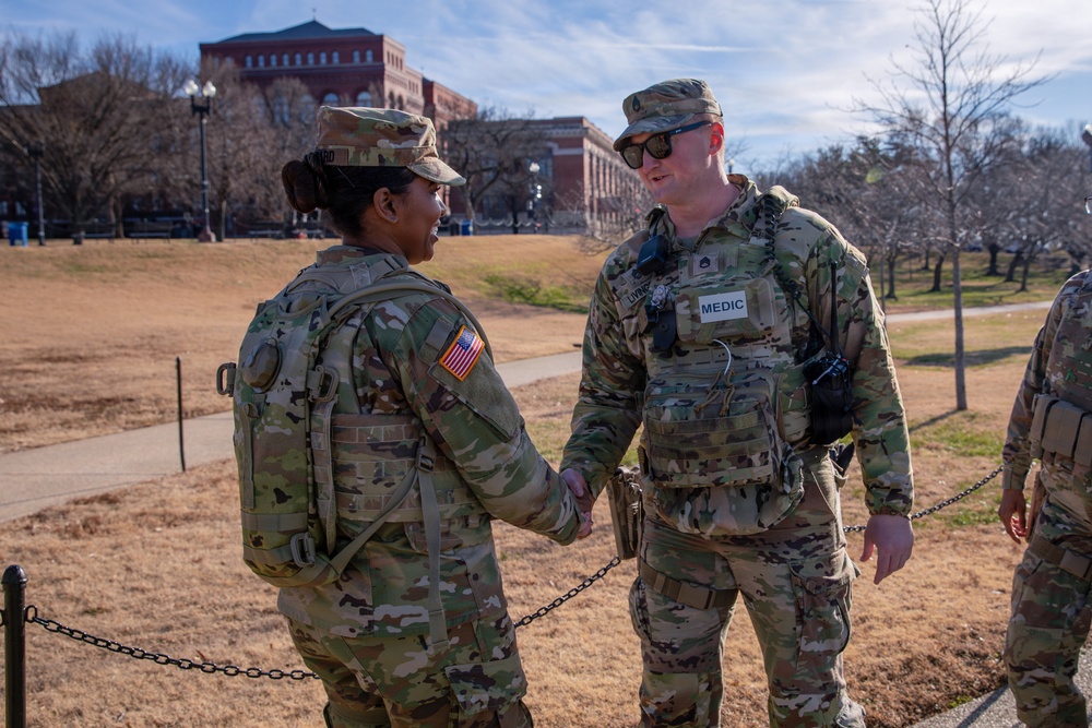 Mississippi National Guardsmen patrol on the National Mall in Washington, D.C.