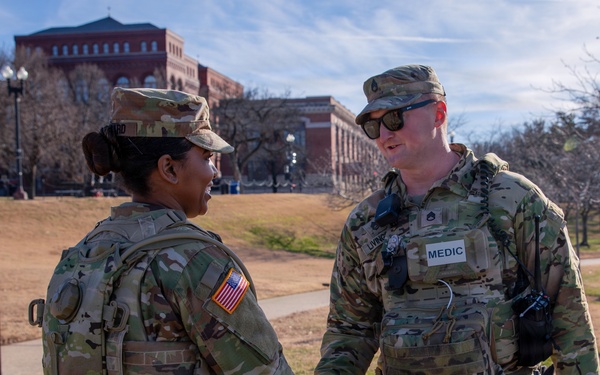Mississippi National Guardsmen patrol on the National Mall in Washington, D.C.