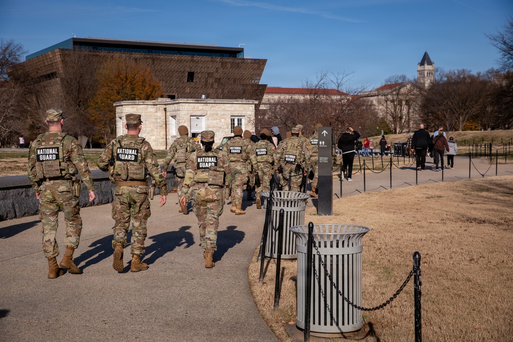 Mississippi National Guardsmen patrol on the National Mall in Washington, D.C.