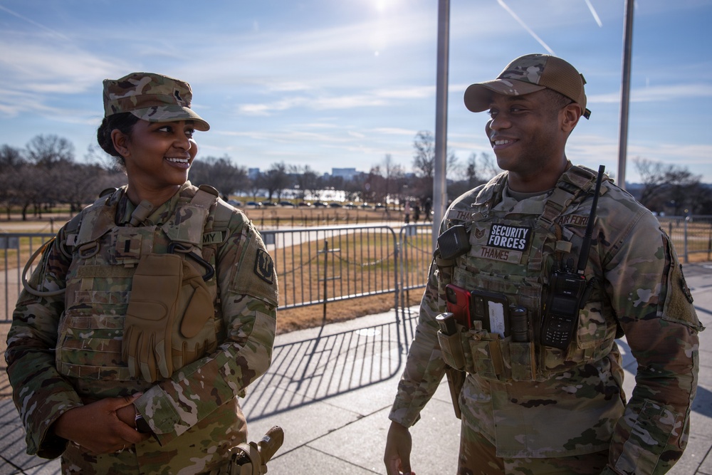 Mississippi National Guardsmen patrol on the National Mall in Washington, D.C.