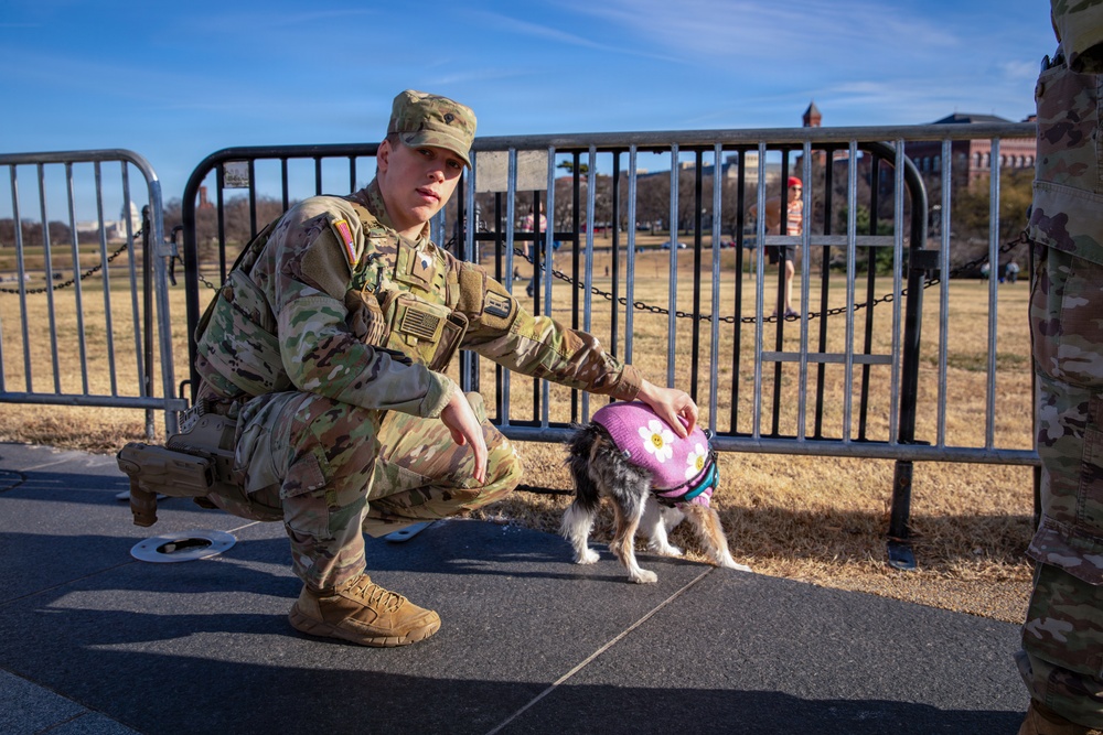A Mississippi National Guardsman patrols on the National Mall in Washington, D.C.