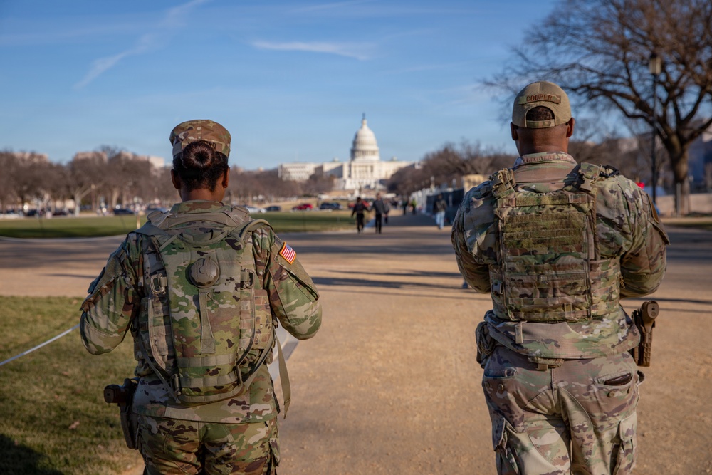 Mississippi National Guardsmen patrol on the National Mall in Washington, D.C.