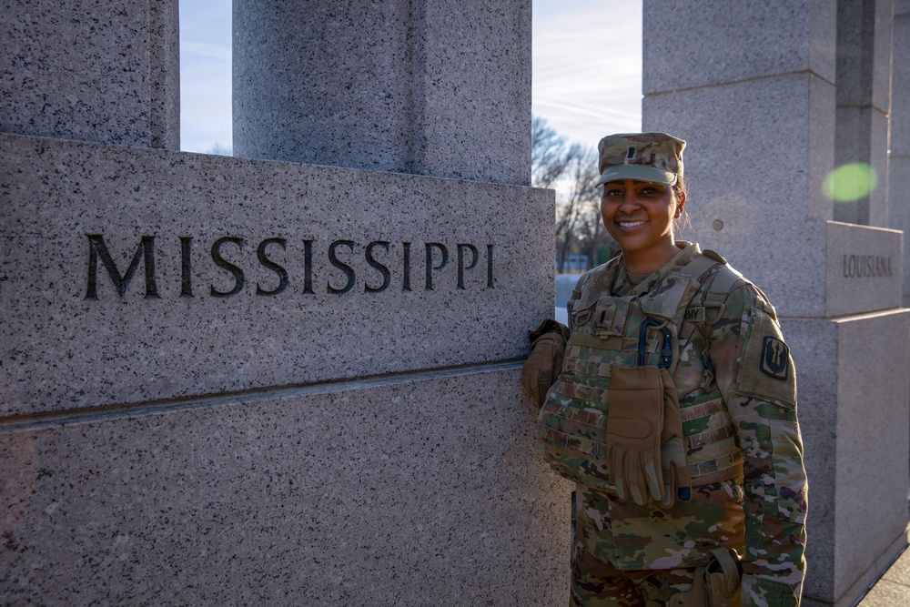 A Mississippi National Guard Soldier patrols on the National Mall in Washington, D.C.