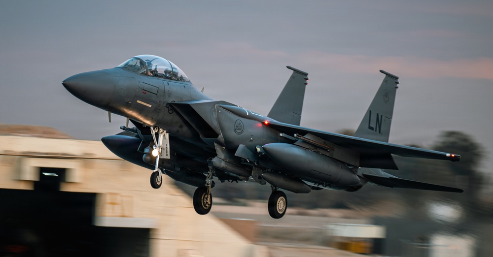 F-15E Strike Eagles Land at a base in the Middle East