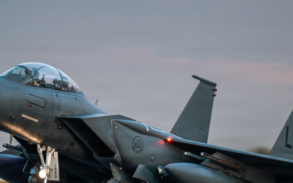 F-15E Strike Eagles Land at a base in the Middle East