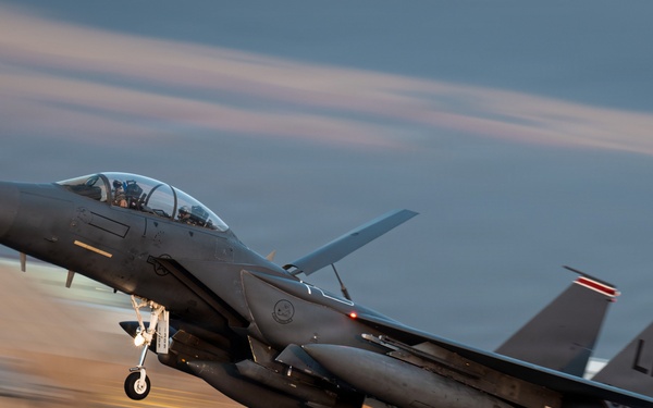 F-15E Strike Eagles Land at a base in the Middle East