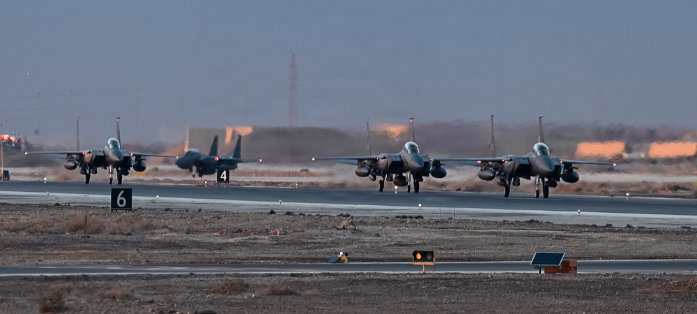 F-15E Strike Eagles Land at a base in the Middle East