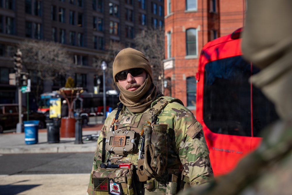 A Joint Task Force Magnolia Soldier patrols in Washington, D.C.