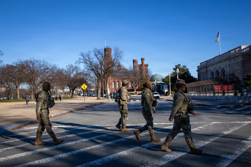 Joint Task Force Magnolia Soldiers patrol on the National Mall in Washington, D.C.