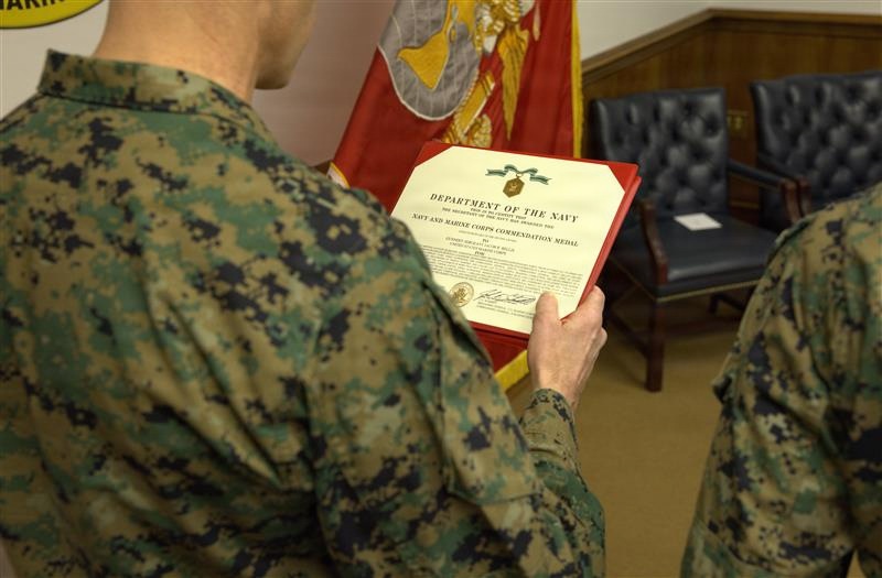 Gunnery Sgt. Jacob R. Bellis awarded a Navy and Marine Corps Commendation Medal
