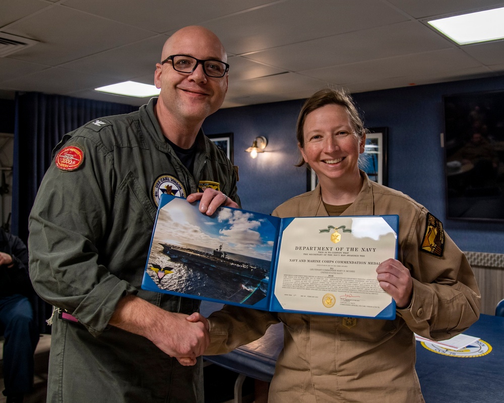 USS Carl Vinson (CVN 70) holds all-officers meeting