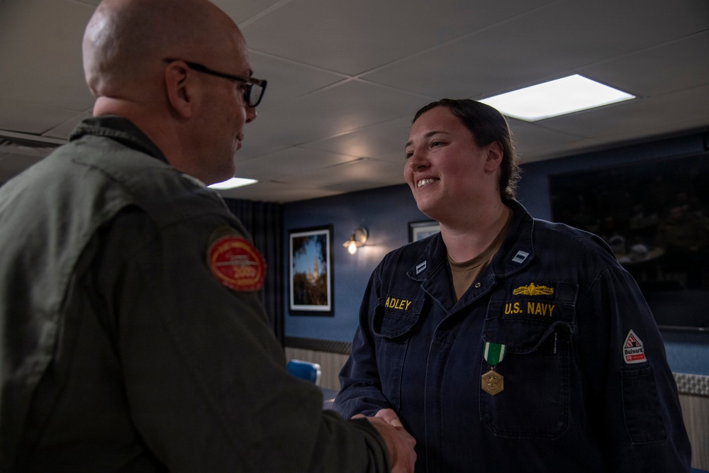 USS Carl Vinson (CVN 70) holds all-officers meeting