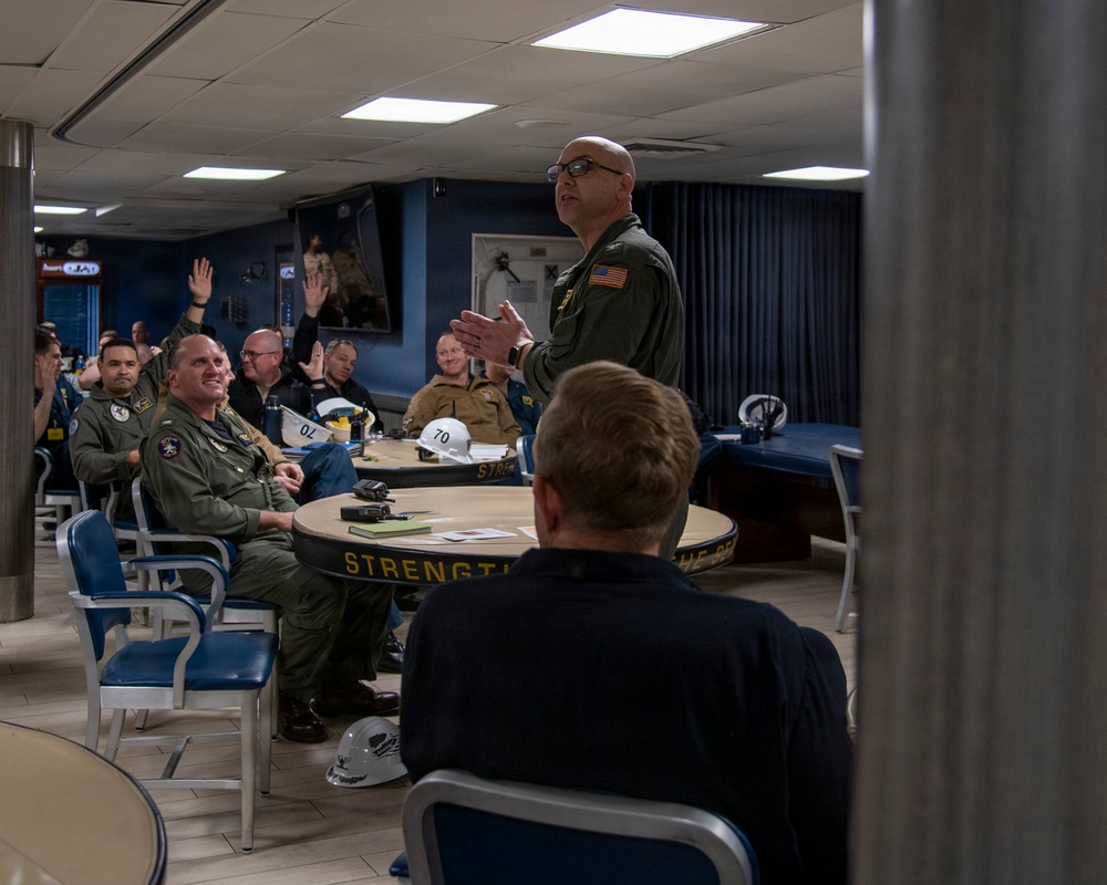 USS Carl Vinson (CVN 70) holds all-officers meeting