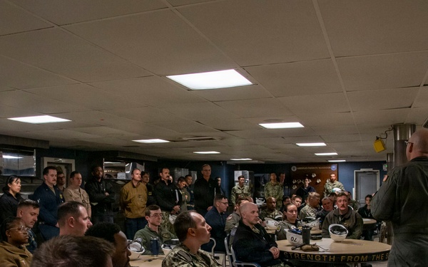 USS Carl Vinson (CVN 70) holds all-officers meeting