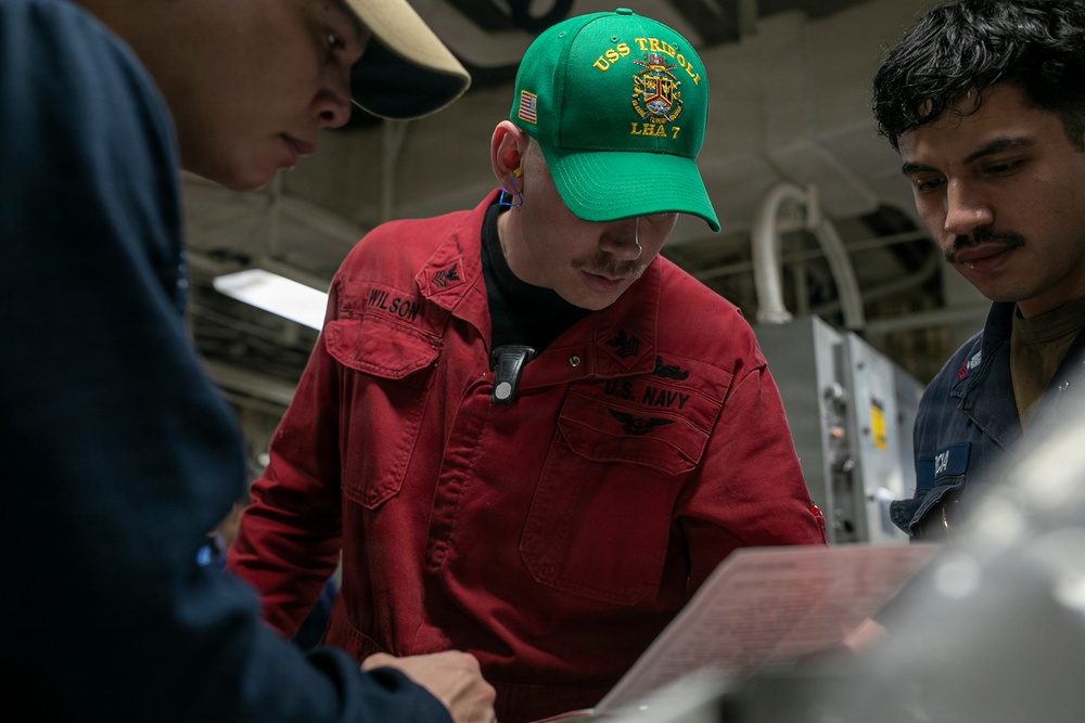 USS Tripoli Conducts Engineering Drill