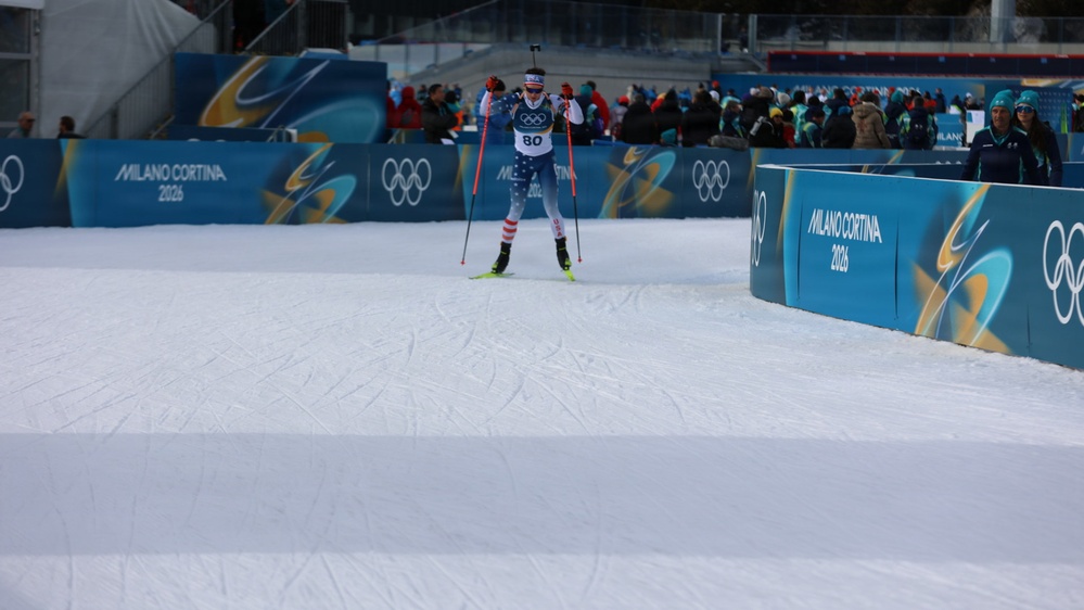 Spc. Sean Doherty competes in the 10K men's biathlon in the 2026 Winter Olympics