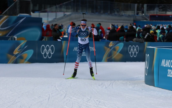 Spc. Sean Doherty competes in the 10K men's biathlon in the 2026 Winter Olympics