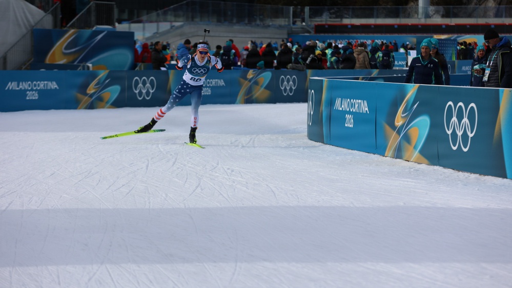 Spc. Sean Doherty competes in the 10K men's biathlon in the 2026 Winter Olympics