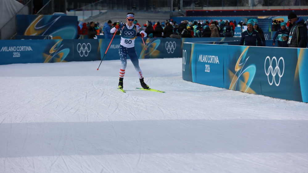 Spc. Sean Doherty competes in the 10K men's biathlon in the 2026 Winter Olympics