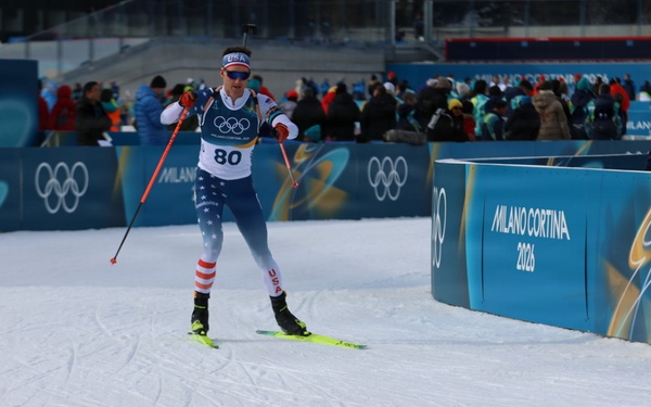 Spc. Sean Doherty competes in the 10K men's biathlon in the 2026 Winter Olympics
