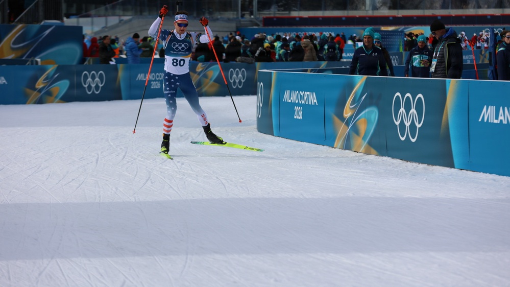 Spc. Sean Doherty competes in the 10K men's biathlon in the 2026 Winter Olympics