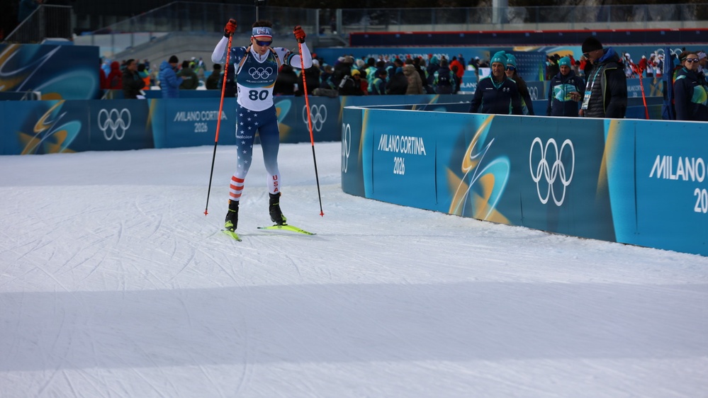 Spc. Sean Doherty competes in the 10K men's biathlon in the 2026 Winter Olympics