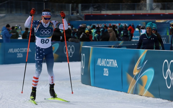 Spc. Sean Doherty competes in the 10K men's biathlon in the 2026 Winter Olympics