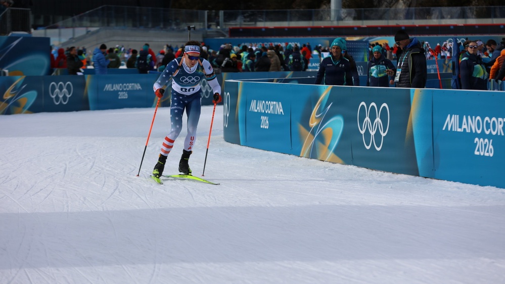 Spc. Sean Doherty competes in the 10K men's biathlon in the 2026 Winter Olympics