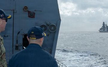 USS Bulkeley (DDG 84) and ITS Fasan (F 591) perform a cross deck visit, Feb. 10, 2026