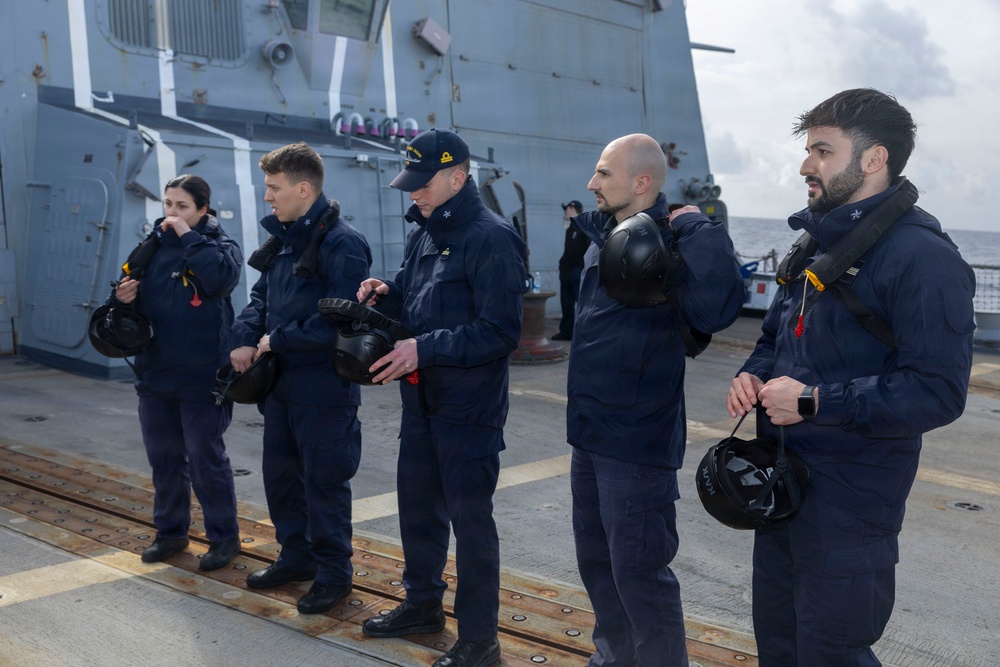 USS Bulkeley (DDG 84) and ITS Fasan (F 591) perform a cross deck visit, Feb. 10, 2026