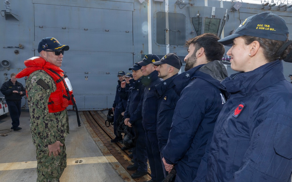 USS Bulkeley (DDG 84) and ITS Fasan (F 591) perform a cross deck visit, Feb. 10, 2026