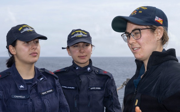USS Bulkeley (DDG 84) and ITS Fasan (F 591) perform a cross deck visit, Feb. 10, 2026