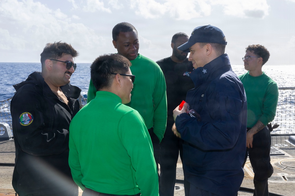 USS Bulkeley (DDG 84) and ITS Fasan (F 591) perform a cross deck visit, Feb. 10, 2026