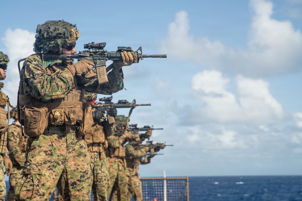 U.S. Marines assigned to Task Force Ashland Conduct Live-Fire Deck Shoot Aboard USS Ashland