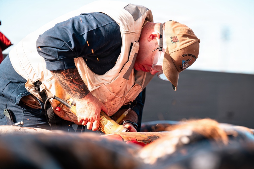 USS Theodore Roosevelt Anchor Chain Maintenance