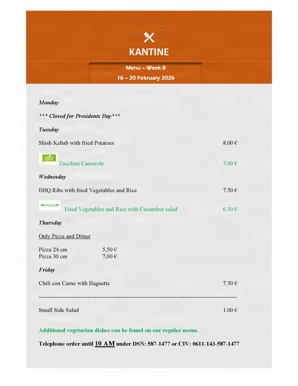 Kantine menu 17 Feb 26