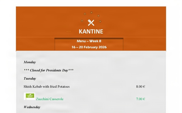 Kantine menu 17 Feb 26