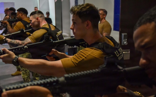 NSF Bahrain Sailors Train on Gun Range Simulator