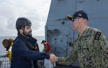USS Bulkeley (DDG 84) and ITS Fasan (F 591) perform a cross deck visit, Feb. 10, 2026