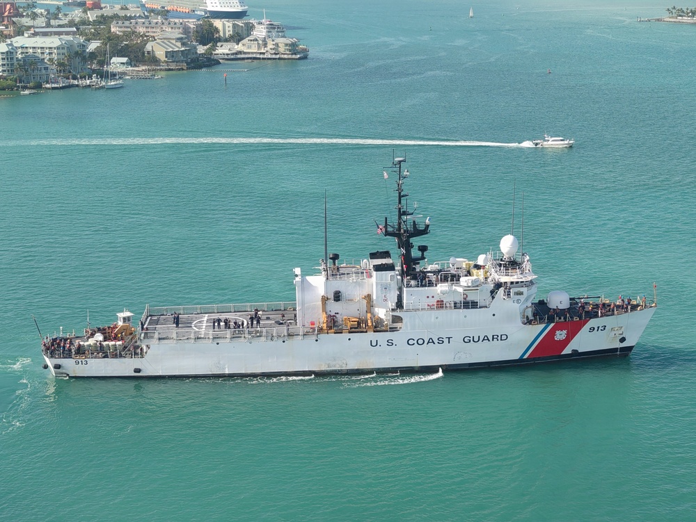 Coast Guard Cutter Mohawk returns home from 60-day patrol after escorting two oil tankers in the Caribbean Sea, Gulf of America
