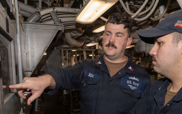 USS Bulkeley (DDG 84) Sailors perform maintenance in the engineering room, Jan. 27, 2026