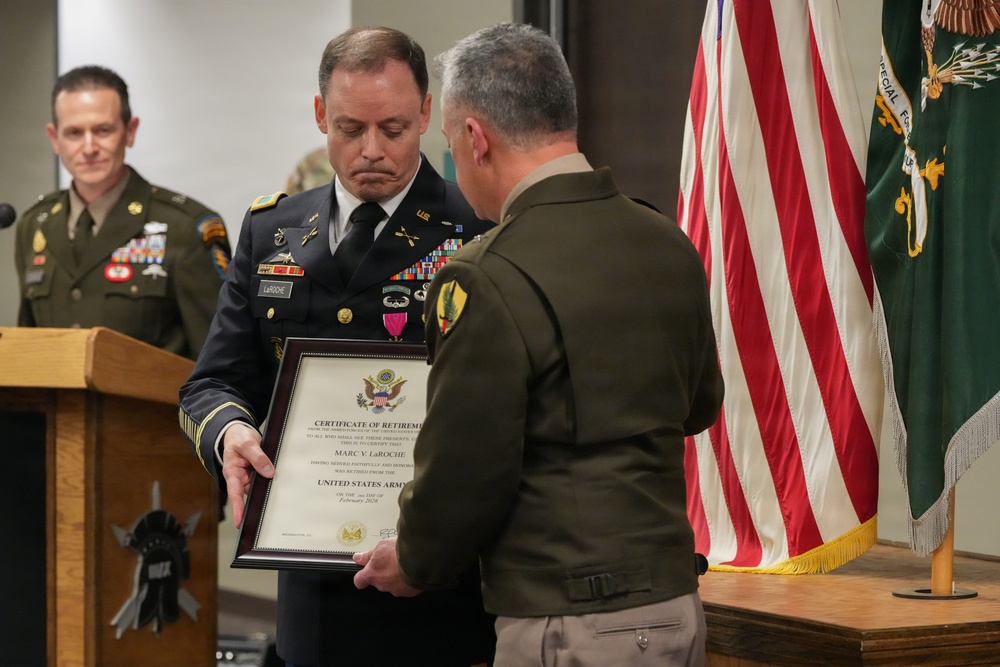 LaRoche returns to 'Army home,' retires after nearly 30 years of service