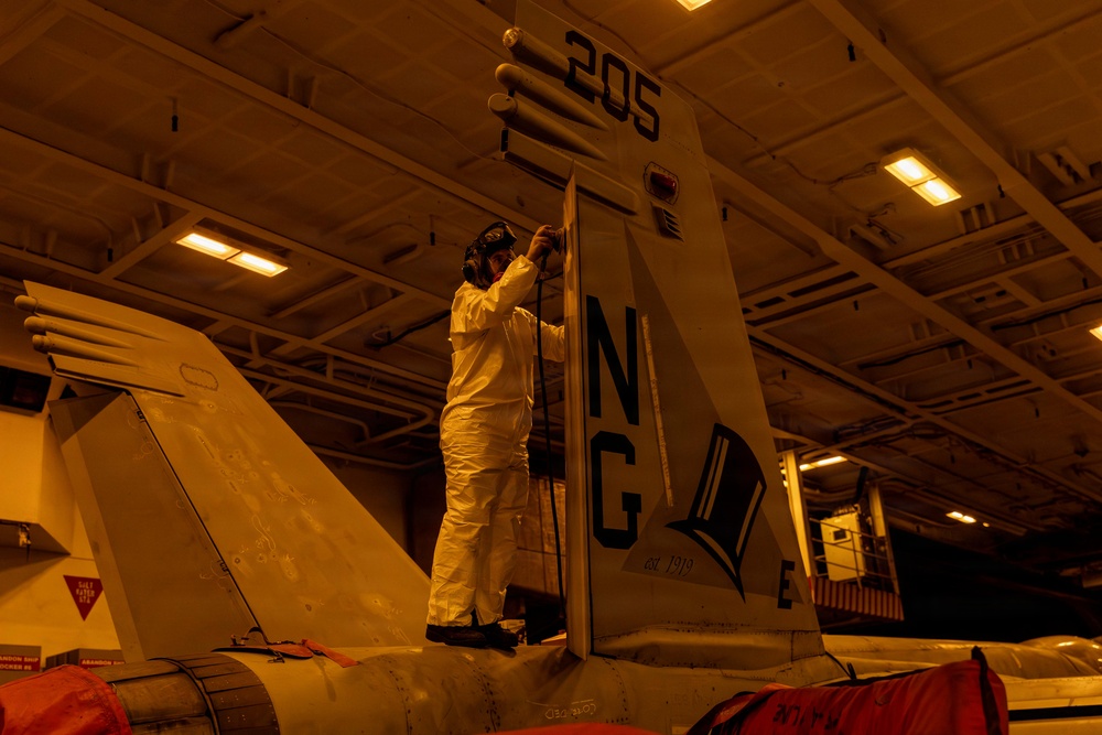 Abraham Lincoln Conducts Routine Aircraft Maintenance