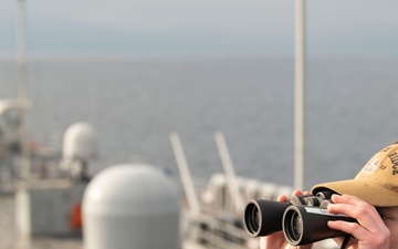 Sailor aboard USS Blue Ridge Stands Watch