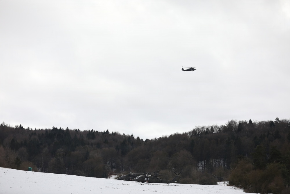 U.S. Army UH-60 Blackhawk Helicopter Takes Flight During Combined Resolve 26-05 in Hohenfels, Germany