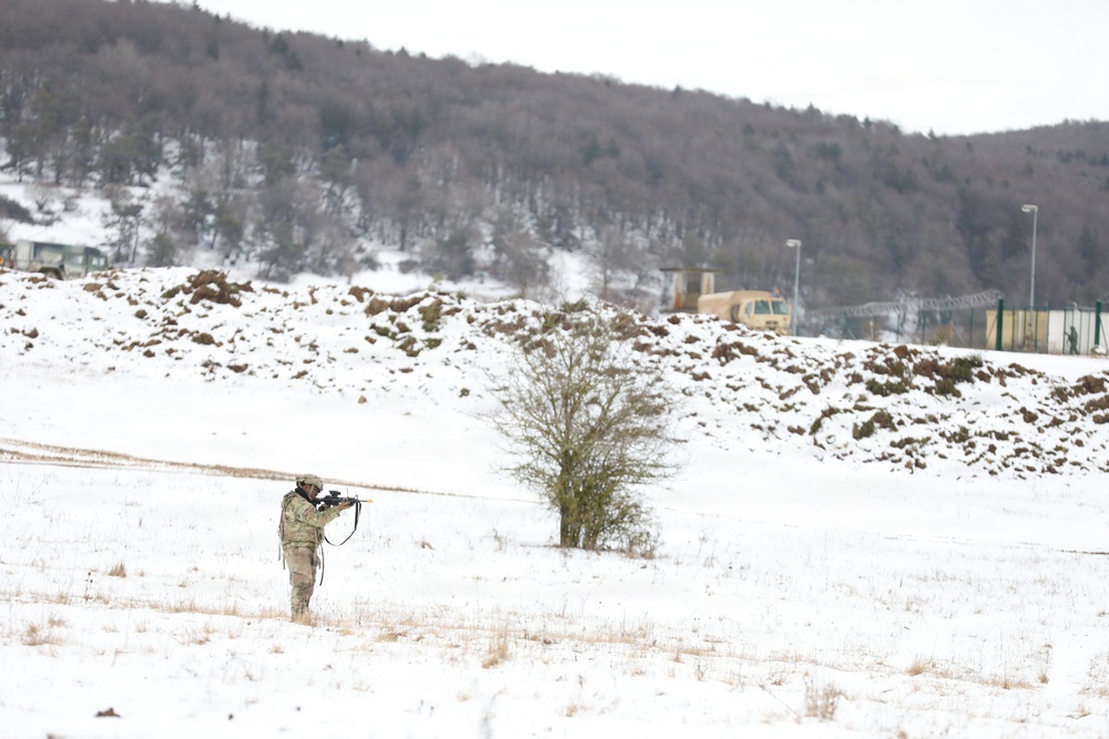 A U.S. Army Soldier Provides Security During Combined Resolve 26-05 in Hohenfels, Germany