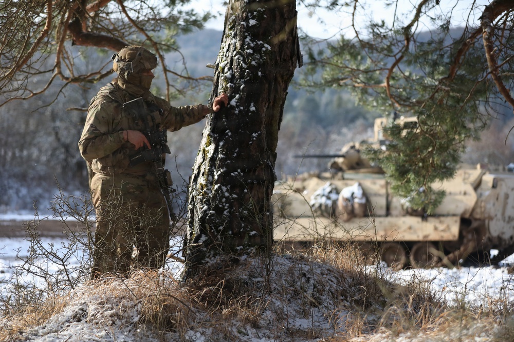 U.S. Army Soldier Watches For Enemy Movement During Combined Resolve 26-05 in Hohenfels, Germany