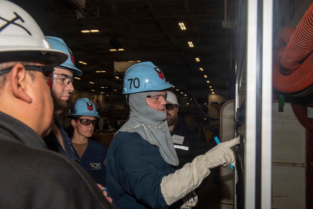 USS Carl Vinson (CVN 70) conducts fire safety drill