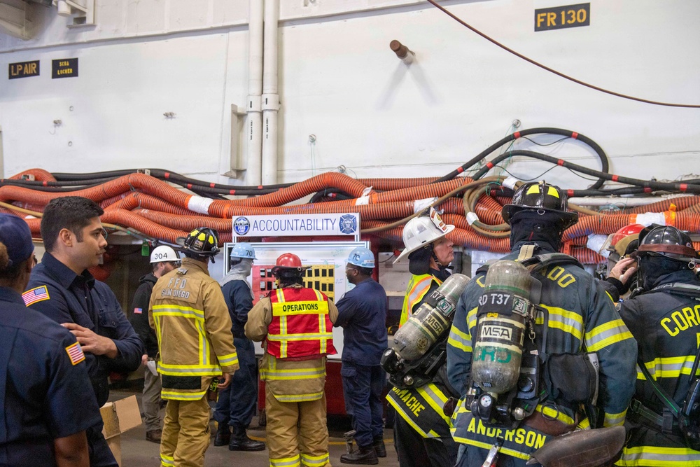 USS Carl Vinson (CVN 70) conducts fire safety drill