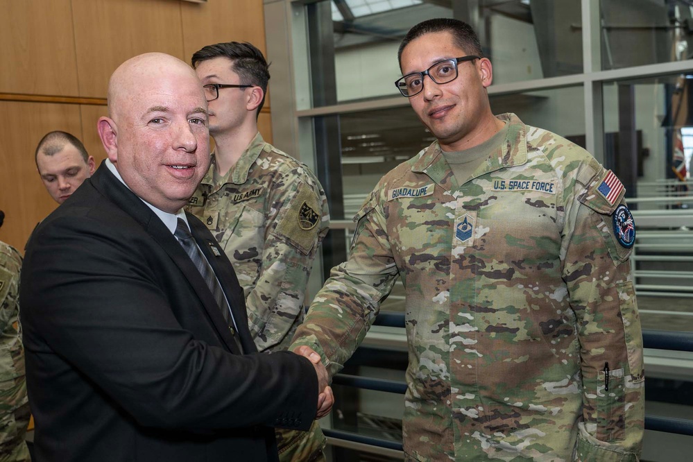 SECWAR SEA Attends Meeting with USSPACECOM Commander, Coins USSPACECOM Members